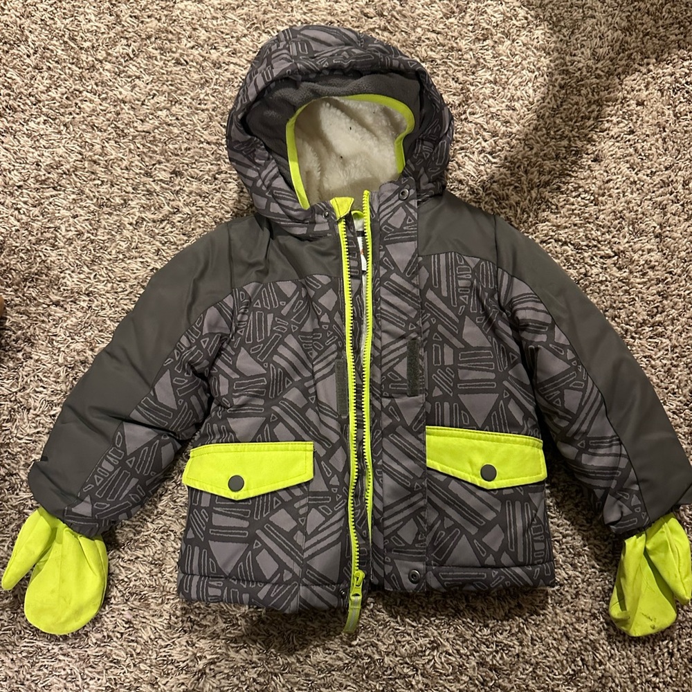 Gray and Yellow Winter Coat for boys with Mittens
